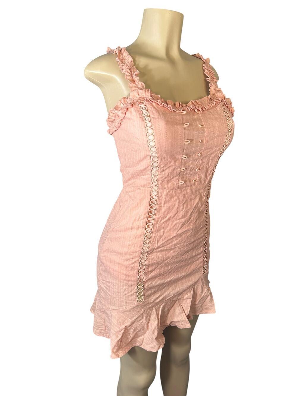 NWT Women M UO Urban Outfitters Kiss The Sky Pink Rose Mini Dress Corset Lace-Up